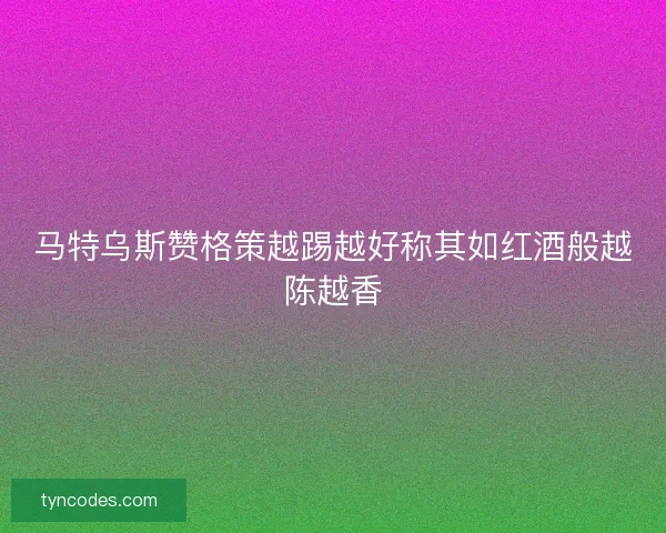 马特乌斯赞格策越踢越好称其如红酒般越陈越香